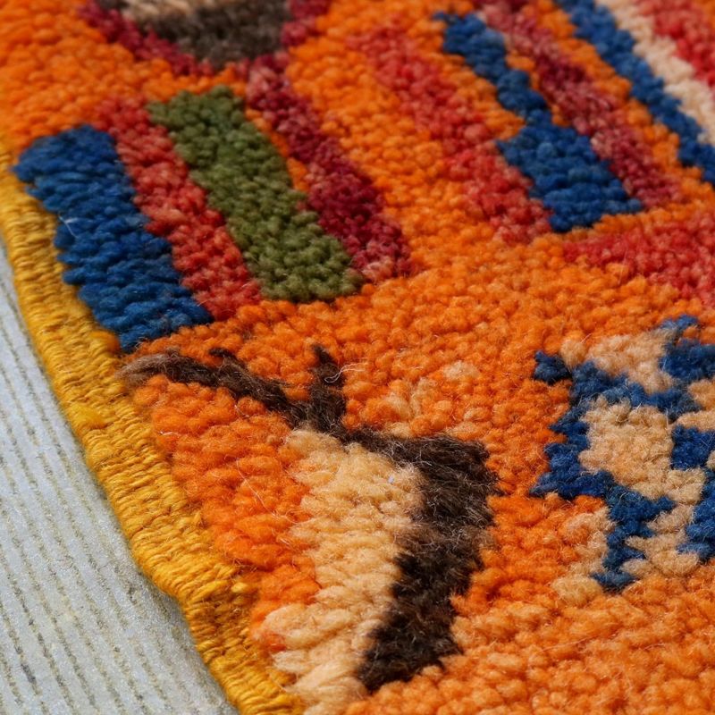 オレンジ 幾何学模様 ラグ　モロッコ現地購入　ハンドメイド Taznakht Authentic ラグ、モロッコ Boujaad ラグ、Azilal ラグ