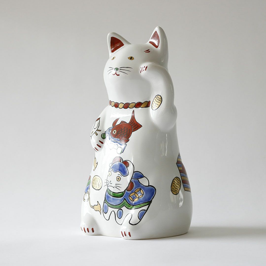 仁清 招き福ねこ （大） 玩具紋｜招き猫・オブジェ｜京都徳力版画館
